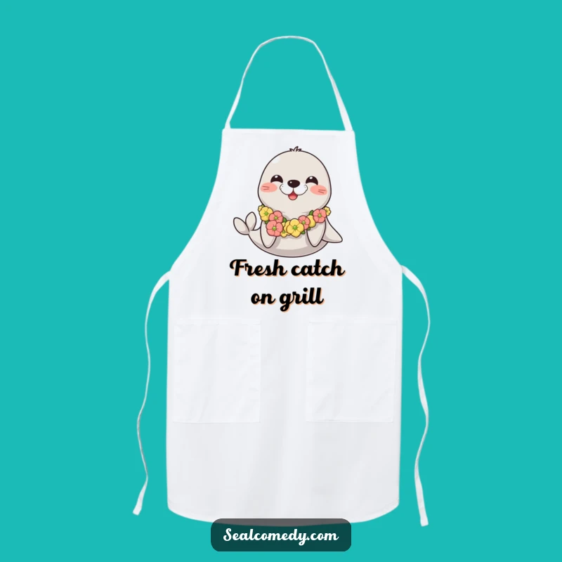 Funny Happy Seal Apron: Cook with Joy, Seaweed Lei Style, Funny Gift