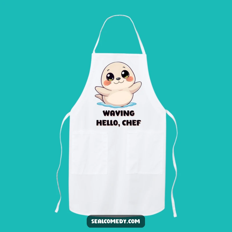 Funny Curious Seal Apron: Waving Kitchen Gear for Cute Cooks