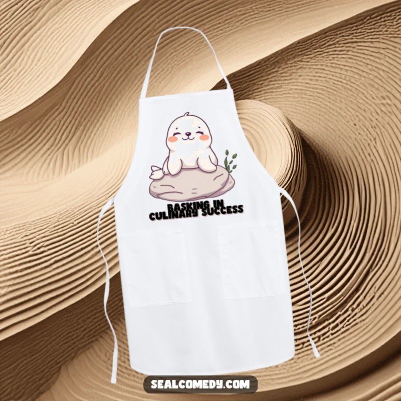 Funny Seal Apron: A content seal sunbathing on a rock, adding humorous charm to your kitchen attire.