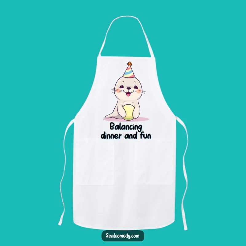 Funny Seal Pup Party Hat Apron - Cute Juggling Ball Kitchen Gift