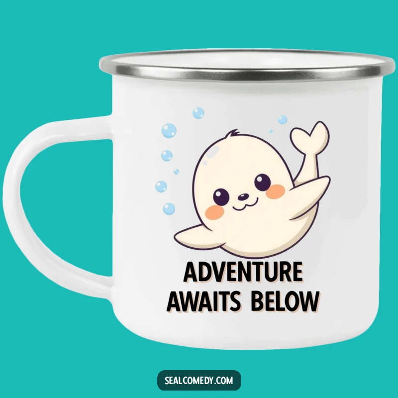 Funny Happy Seal Dive Camping Mug: Outdoor Joy & Ocean Themed Gift