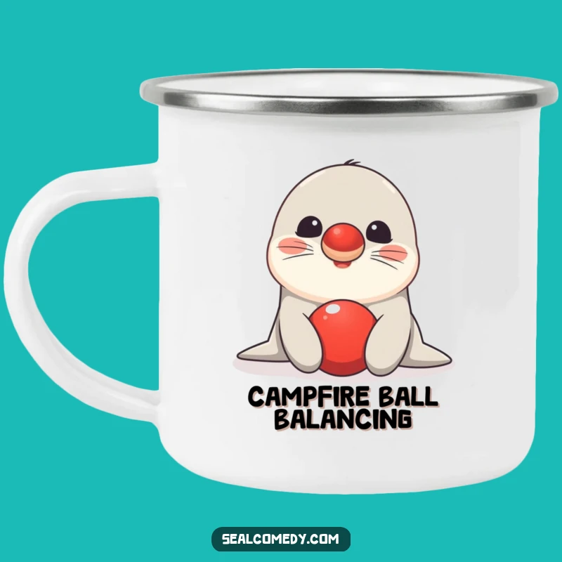 Funny Seal Ball Balance Campfire Mug - Outdoor Trickster!