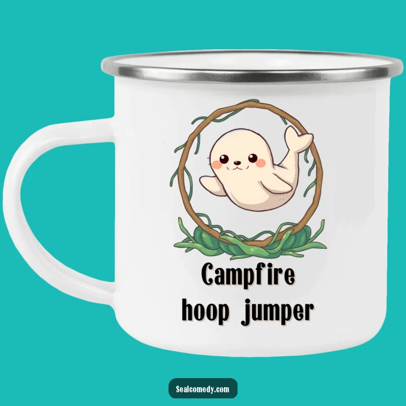 Funny Determined Seal Hoop Camping Mug: Adventure Fuelled by Focus