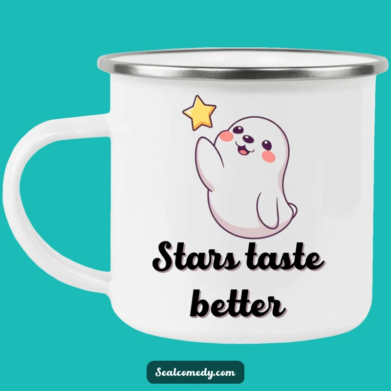 Durable Funny Playful Seal Star Camping Mug, Outdoor Dreamer Gift