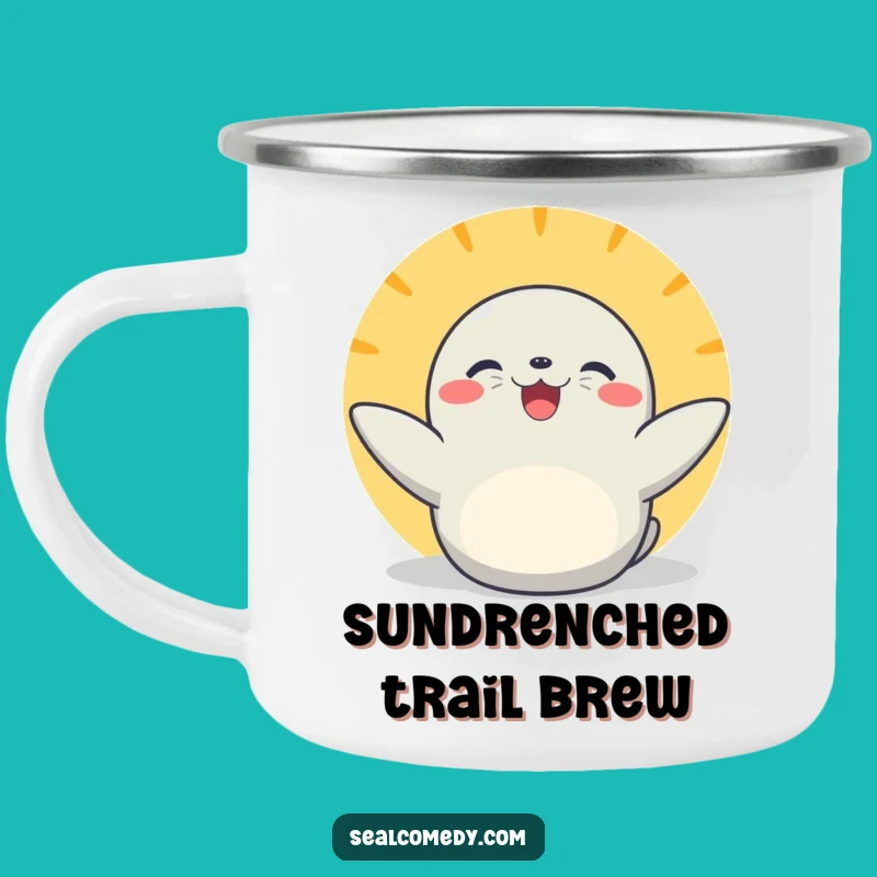 Funny Basking Seal Camping Mug: Sunny Adventures Await