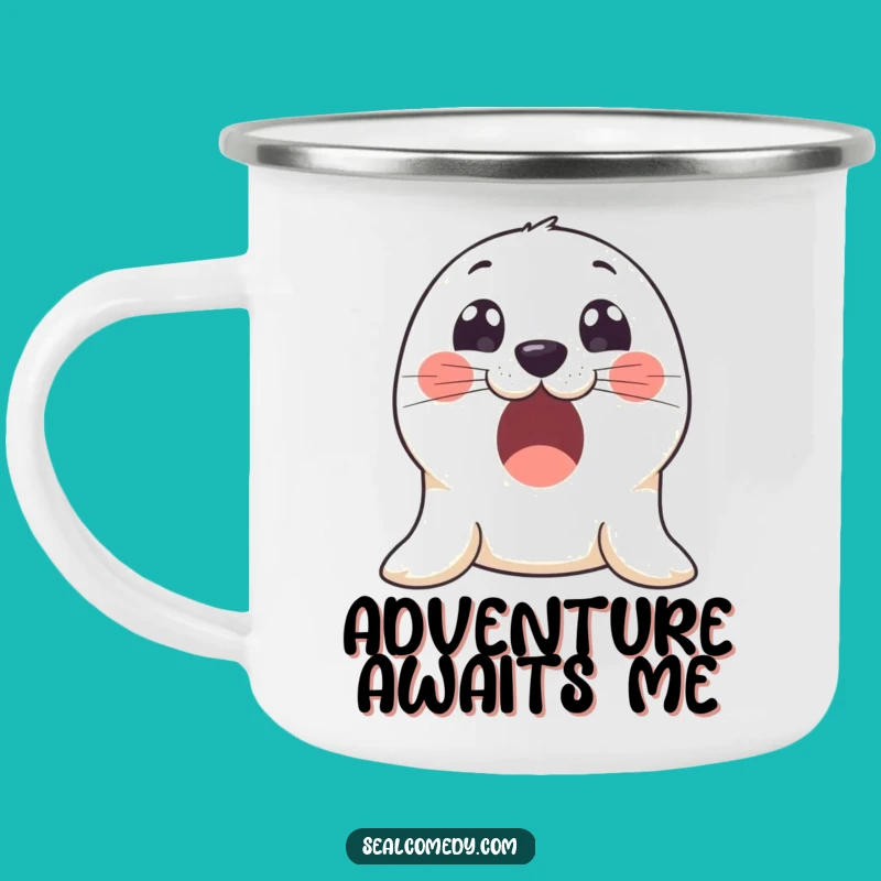 Funny Excited Seal Camping Mug: Enjoy Adventures with Wide-Eyed Cheer, Great Funny Gift