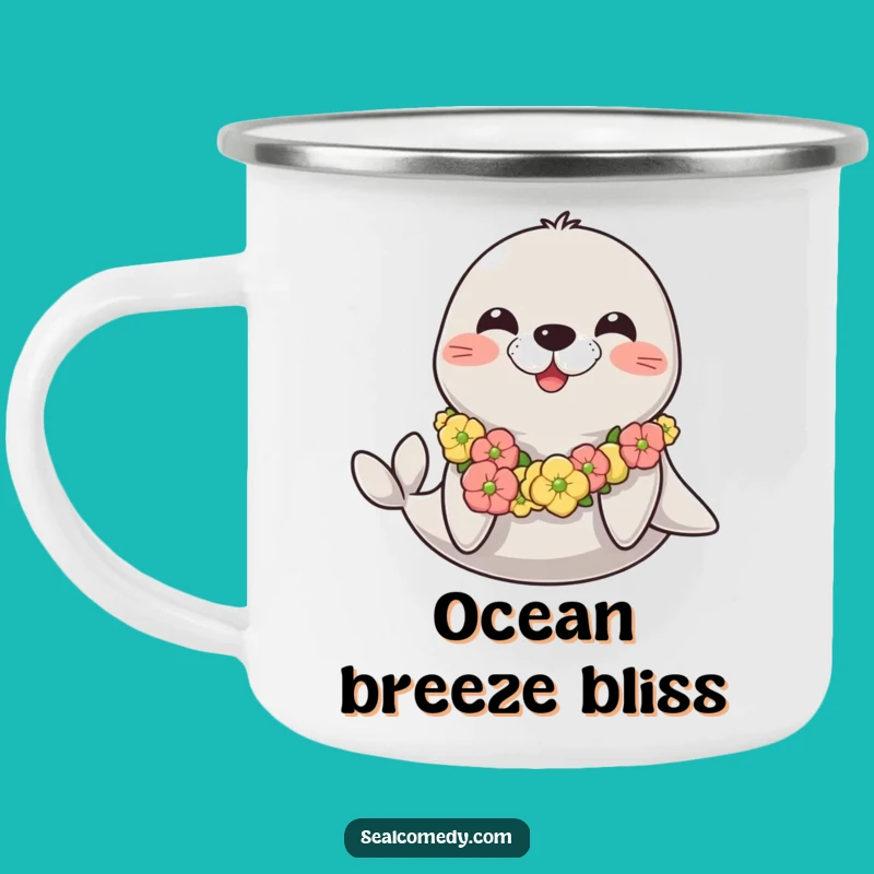 Funny Happy Seal Camping Mug: Tropical Trail Vibes, Seaweed Lei, Funny Gift