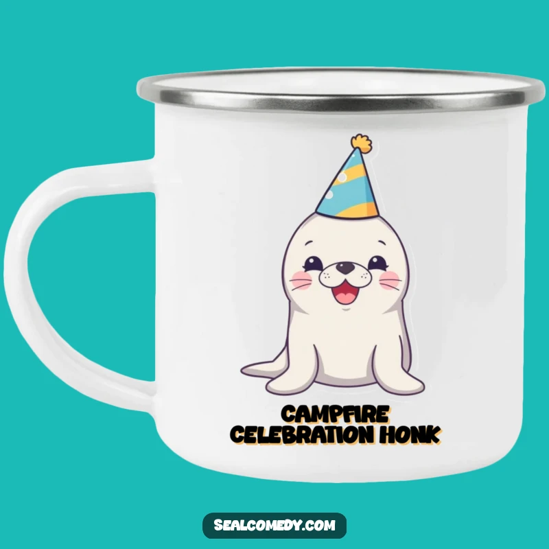 Funny Party Seal Camping Mug: Celebration Gift for Outdoors