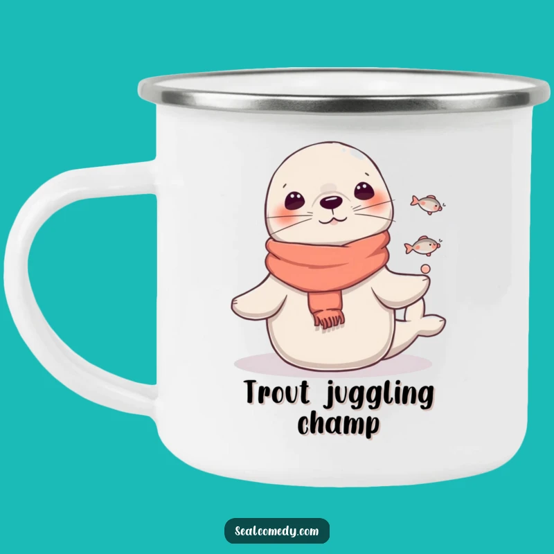 Funny Scarf Seal Juggling Camping Mug: Outdoor Circus Fun & Gift