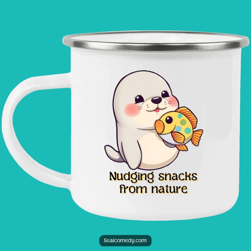 Funny Seal Play Camp Mug: Playful Animal Enamel Cup, Perfect Funny Gift