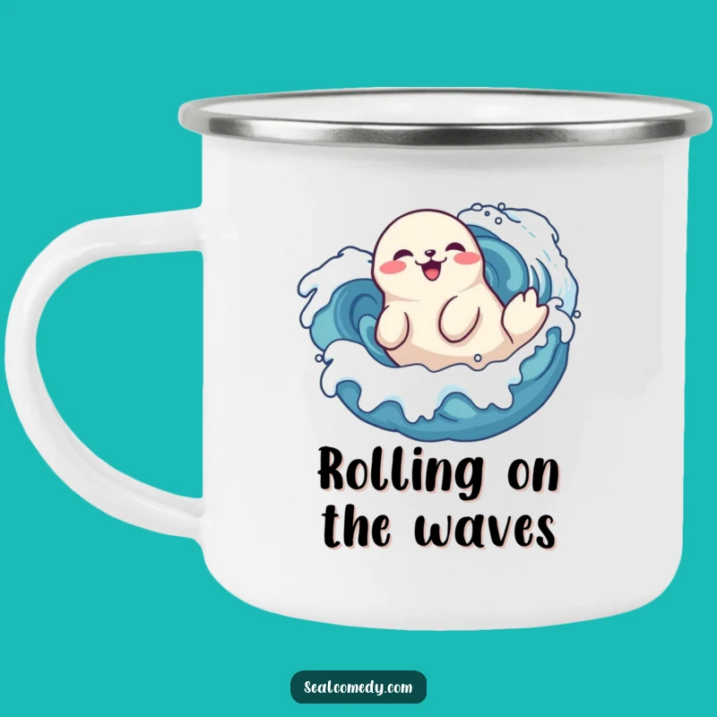 Funny Seal Roll Camping Mug - Playful Wave Delight Camp Gift