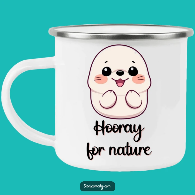 Funny Smiling Seal Camping Mug: Durable Enamel Mug with a Gleeful Sea Mammal!