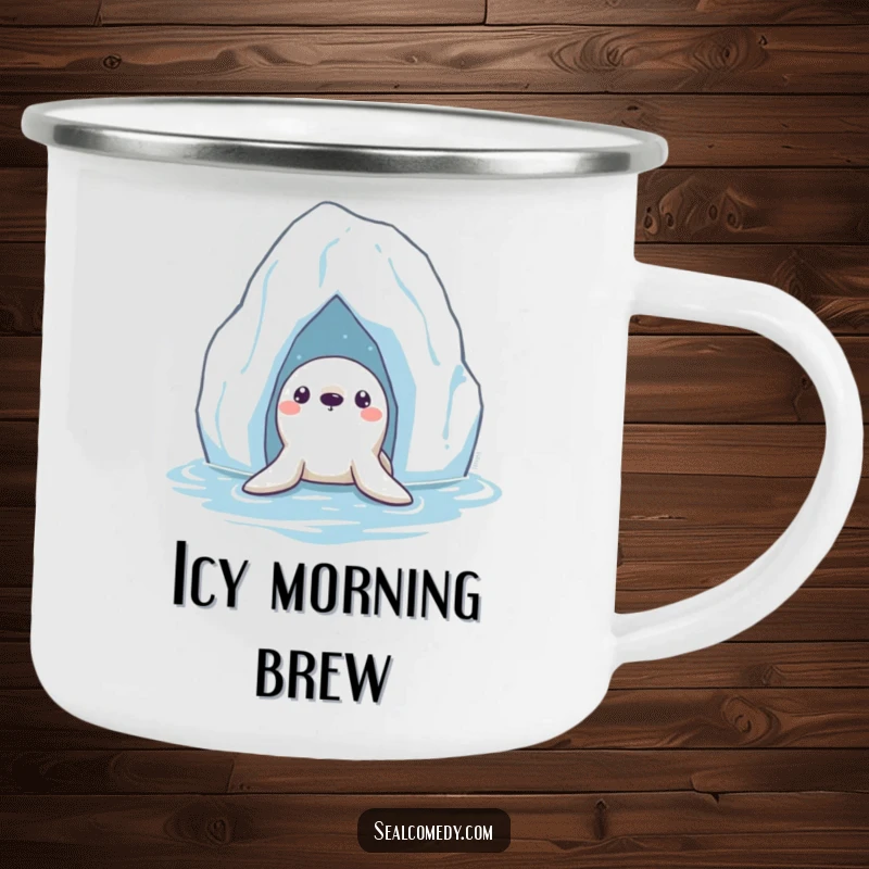 Funny Seal Camping Mug: A curious seal peeking from beneath a floating iceberg during an arctic expedition.