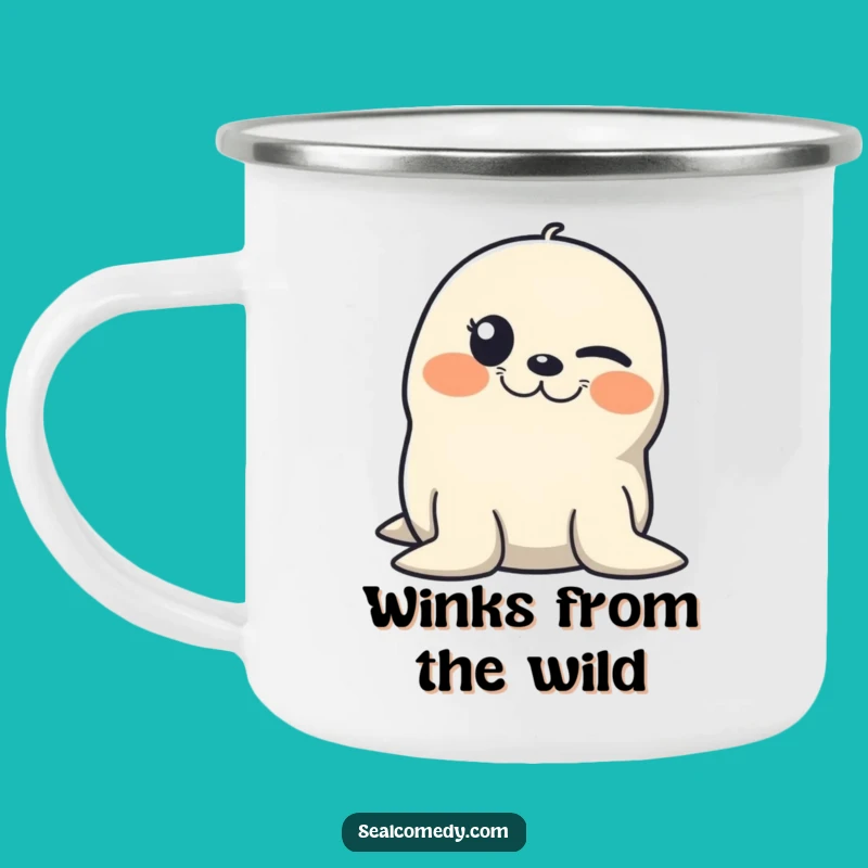 Funny Winking Seal Camping Mug: Enjoy Drinks with Mischievous Cheer, Great Funny Gift