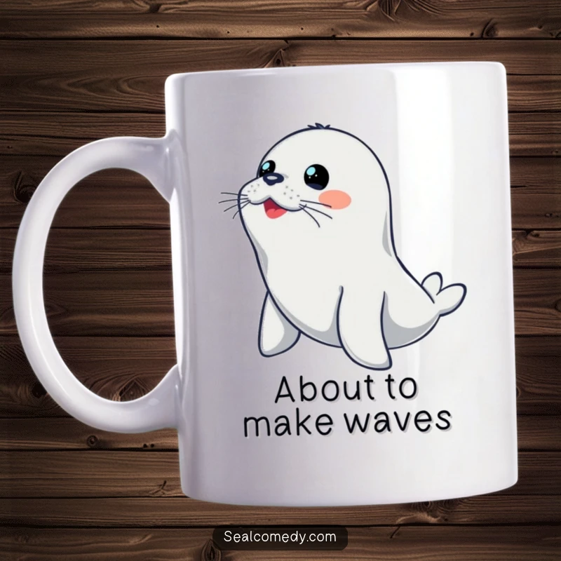Funny seal mug with an alert stance, ready to dive into the water with excitement and anticipation.