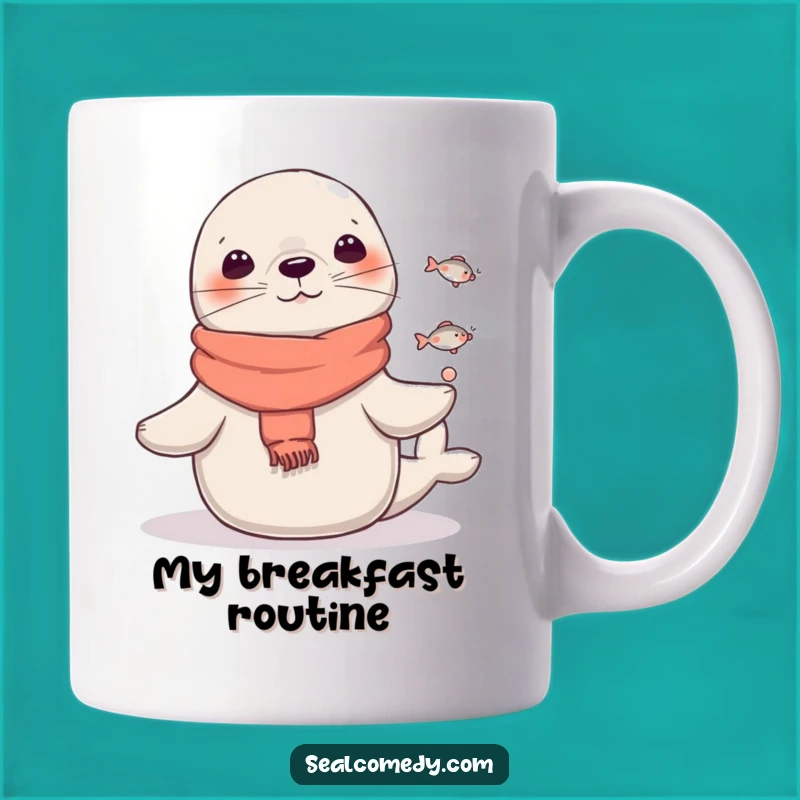 Funny Scarf Seal Juggling Fish Mug: Whimsical Circus Act & Gift