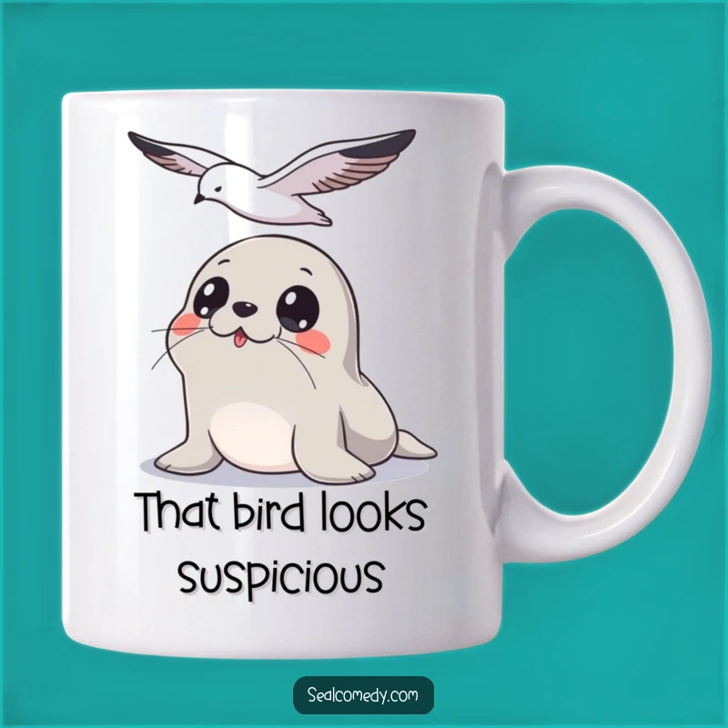 Funny Seal Seagull Watch Mug: Alert Sea Mammal Humor, Perfect Funny Gift for Bird Watchers