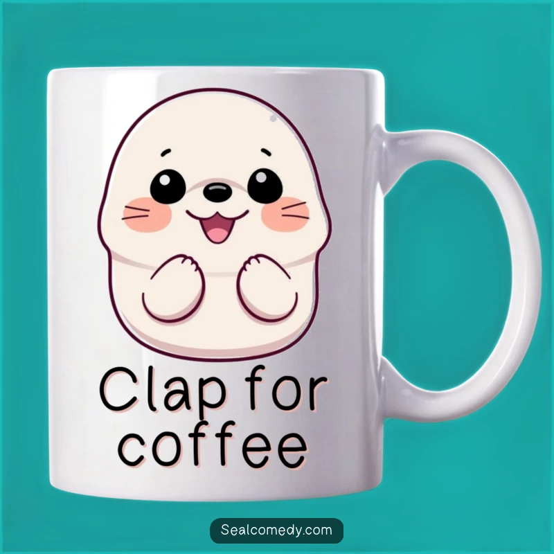 Funny Smiling Seal Mug: Gleeful Sea Mammal Clapping Flippers - Perfect Joyful Gift!
