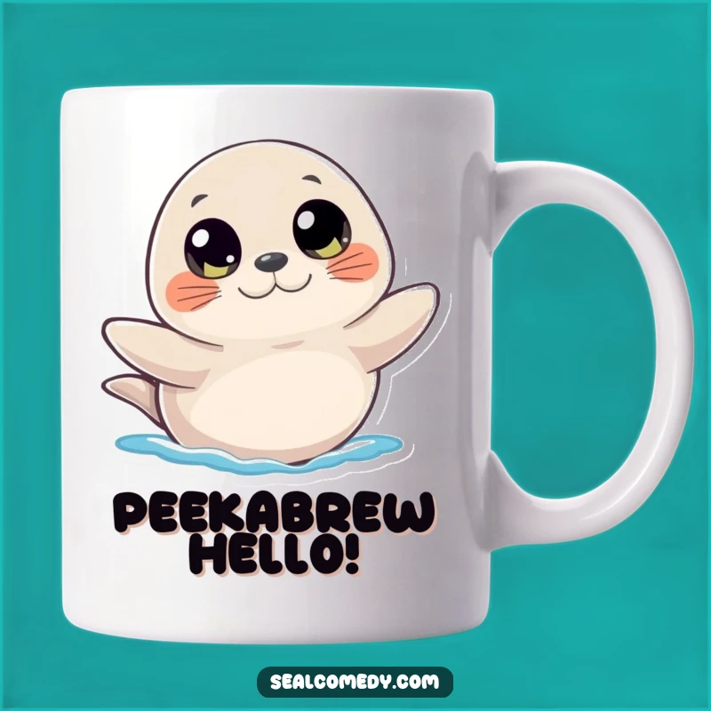 Funny Curious Seal Mug: Adorable Waving Gift for Animal Lovers