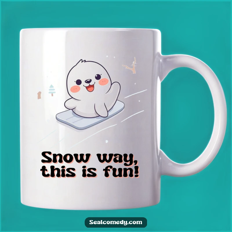 Funny Happy Seal Sliding Mug: Hilarious Snow Adventure Gift for Seal Lovers