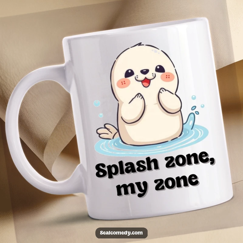 Funny Seal Mug: A playful seal with its flippers clapping joyfully as it enjoys a refreshing splash in the water.
