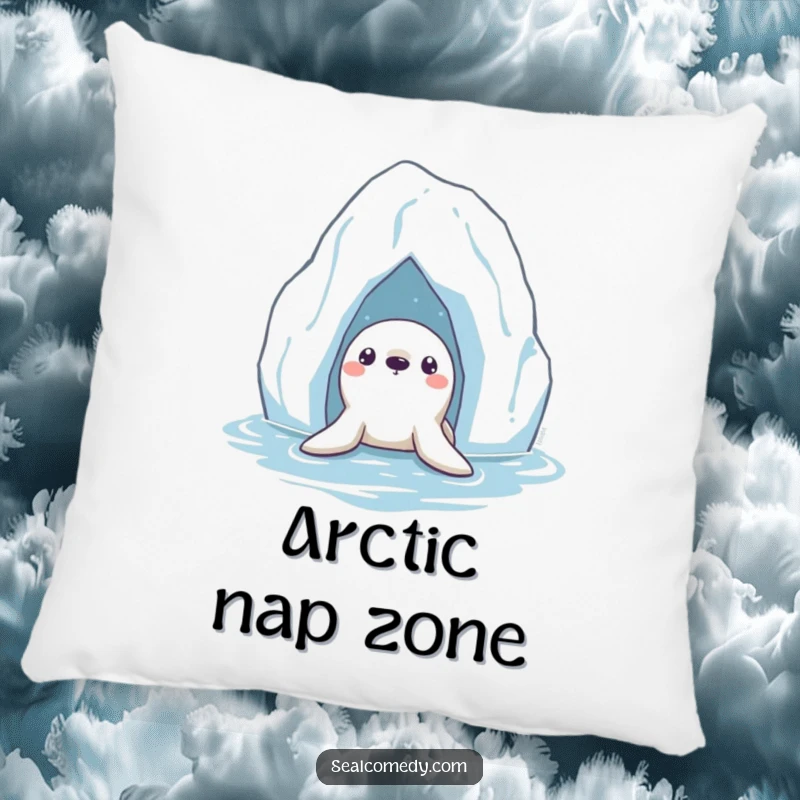 Funny Seal Pillow: A curious seal peeking out from beneath a floating iceberg, offering comfort and arctic charm.