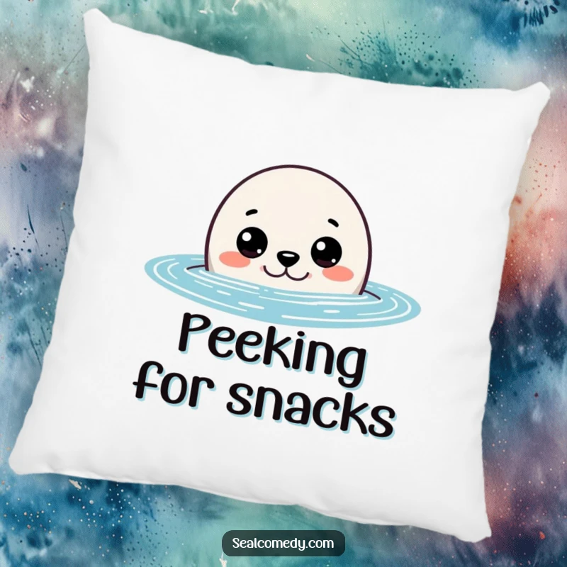 Funny seal pillow showing a curious seal peeking out of the water with wide eyes, offering comfort and a humorous marine theme.