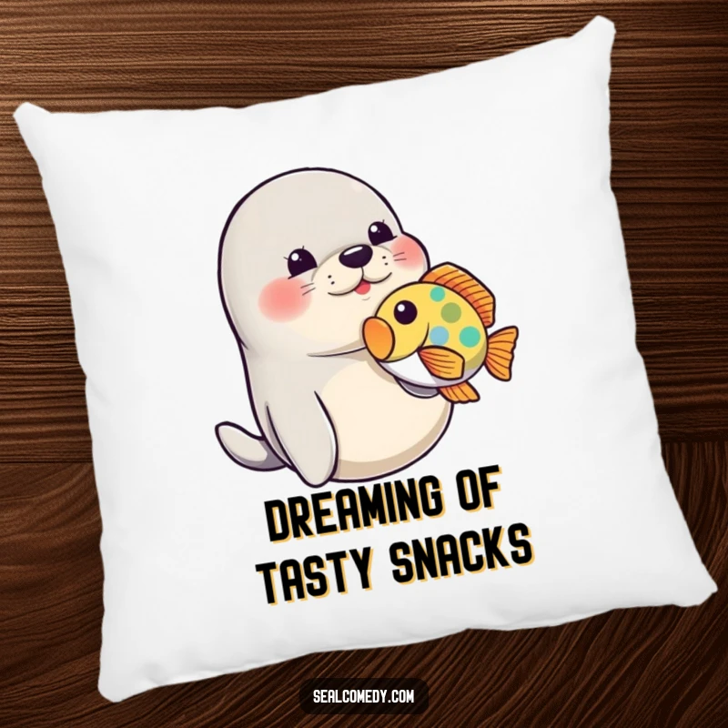 Funny Seal Pillow: A playful seal nudges a fish, a humorous and comfortable decorative accent.
