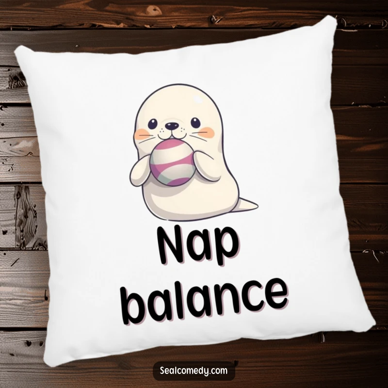 Funny Seal Pillow: A plush pillow displaying a cute seal with a ball perfectly balanced on its nose, ready for a hug.