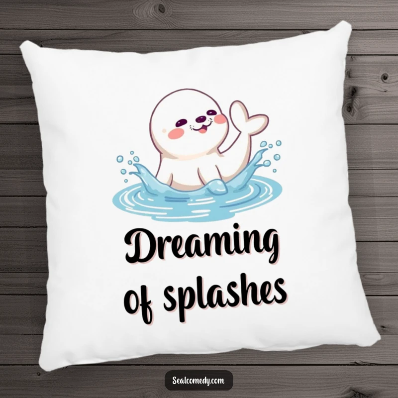 Funny seal pillow featuring a playful seal splashing water with its tail, offering soft comfort and aquatic humor.