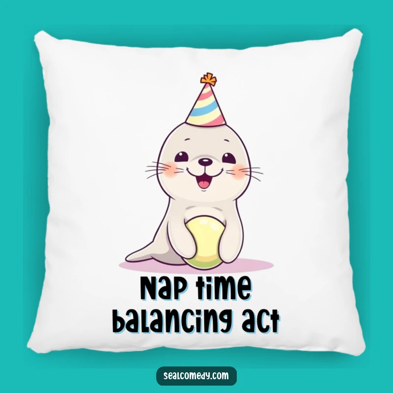 Funny Seal Pup Party Hat Pillow - Cozy Juggling Ball Cushion Gift