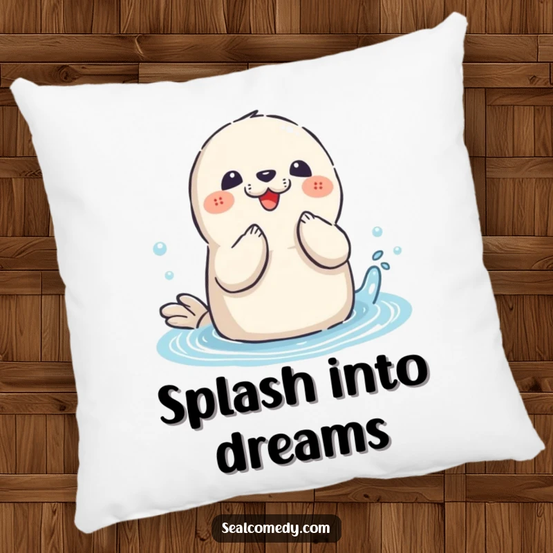 Funny Seal Pillow: A playful seal with flippers clapping, enjoying a splash, adding comfort and aquatic charm.