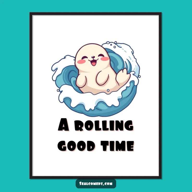 Funny Seal Roll Digital Art - Playful Wave Delight Print
