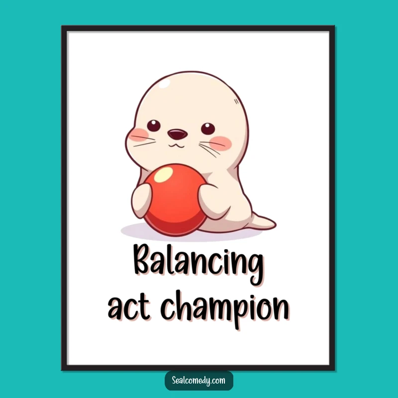 Funny Seal Art Print: Balancing Act Skill, Humorous Digital Gift