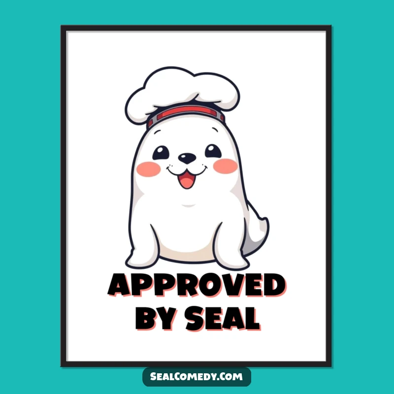 Funny Chef Seal Digital Art: Printable Culinary Cuteness for Your Walls, Perfect Funny Gift