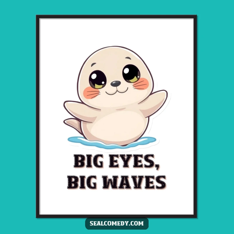 Funny Curious Seal Digital Print: Waving Art for Cute Decor