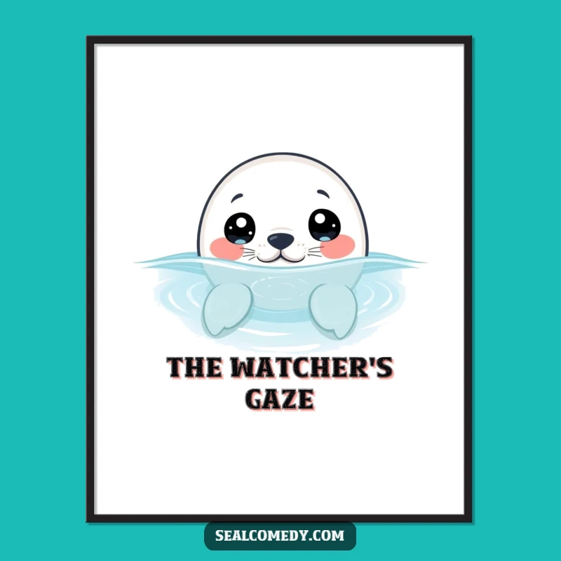 Funny Curious Seal Pup Digital Print - Wide-Eyed Peek Wall Art Gift