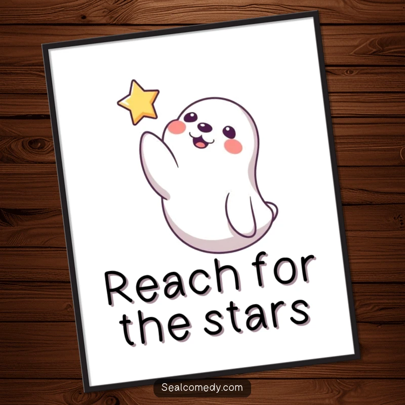 Funny Seal Digital Art: A playful seal reaches a flipper towards a floating star, creating an image of dreams and hopeful pursuit.
