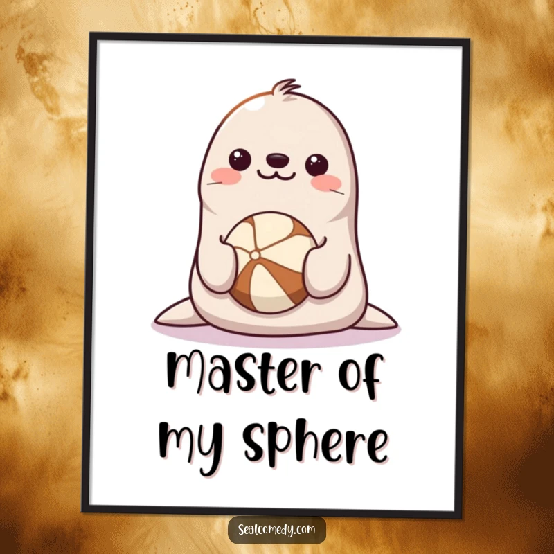 Funny Seal Digital Art: A happy seal with a smiling face balancing a ball on its nose, vibrant and cheerful.