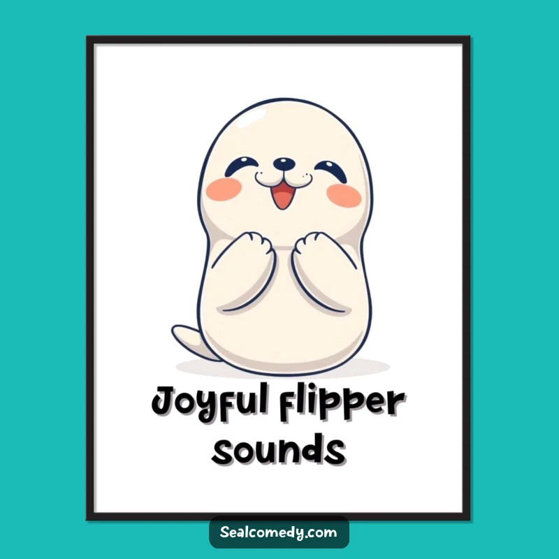 Funny Seal Clapping Digital Art, Cheerful Wall Decor Gift