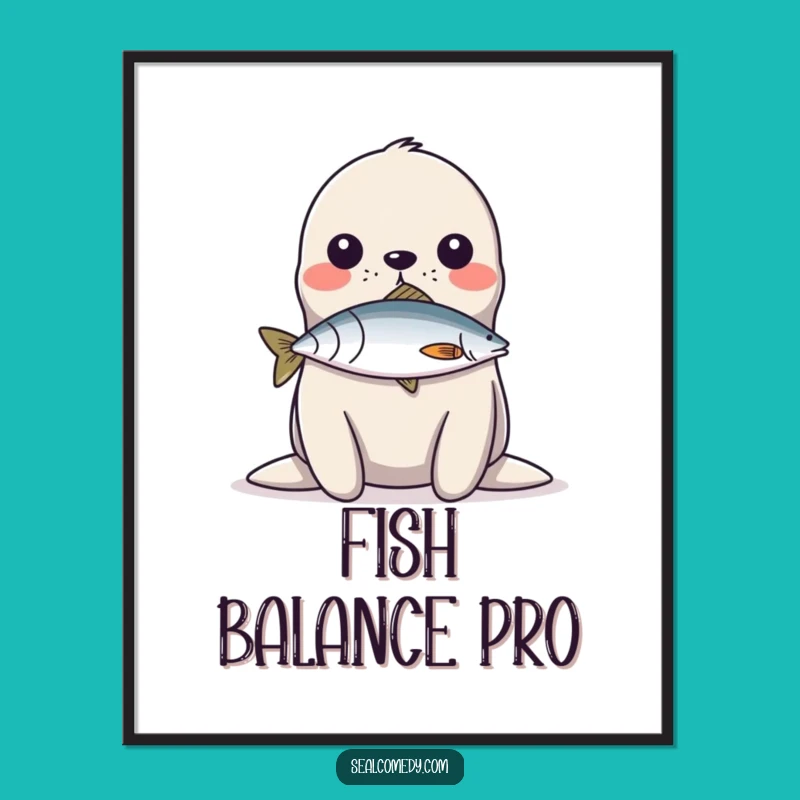Funny Seal Fish Balance Art Print: Aquatic Talent Decor - Humorous Art