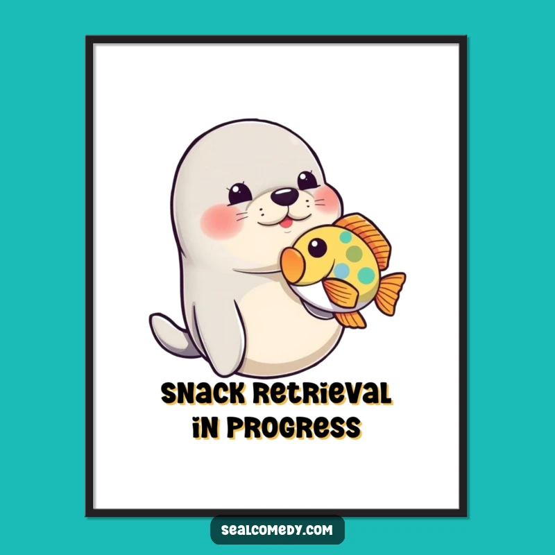 Funny Seal Fish Play Wall Art: Playful Animal Print, Unique Funny Gift for Decor