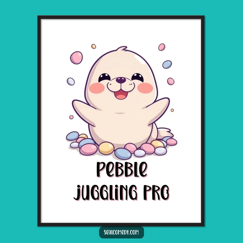 Funny Seal Juggling Pebbles Digital Art: Hilarious Artwork for Instant Download!