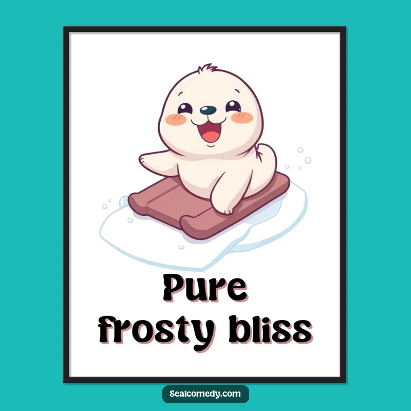 Funny Seal Pup Sliding Digital Art: Instant Joyful Arctic Decor