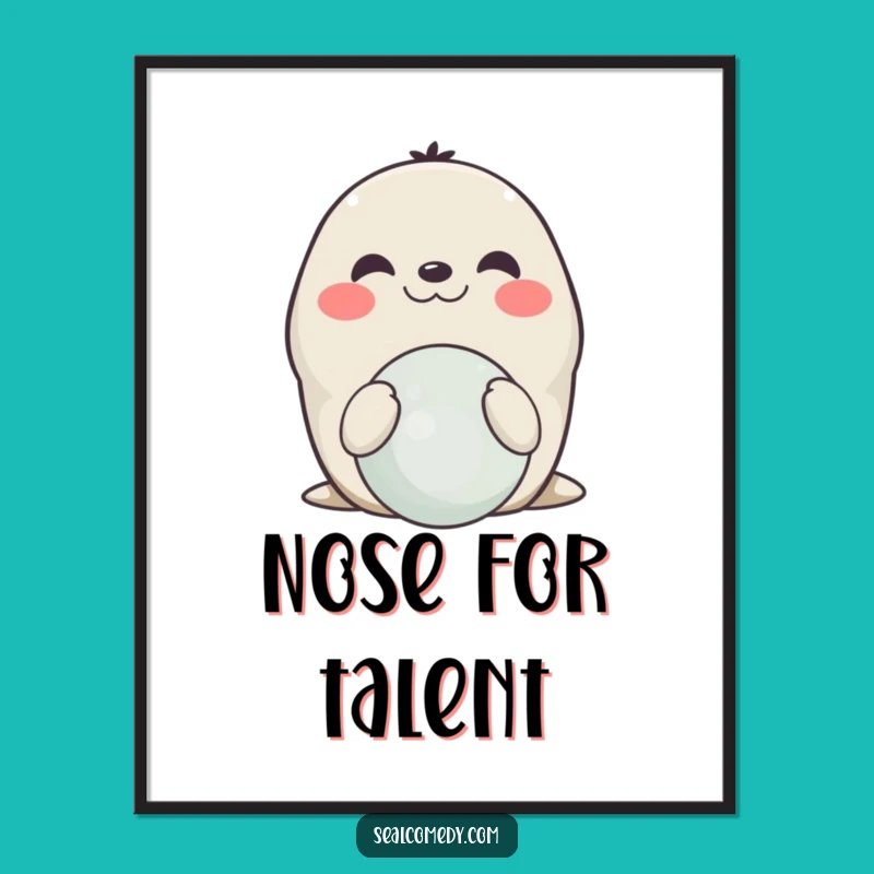 Funny Smiling Seal Balancing Digital Print: Instant Circus Art Download