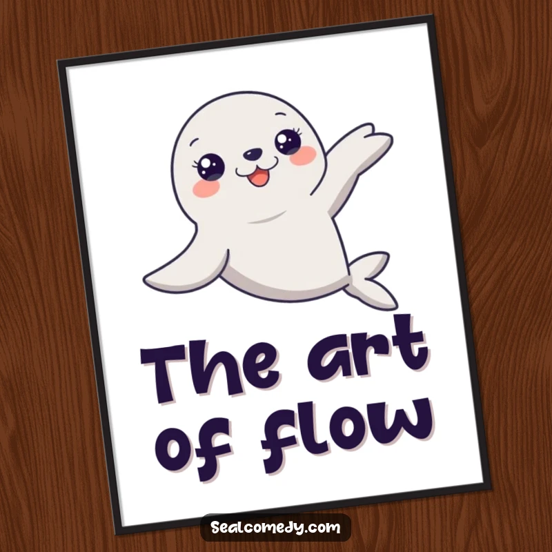 Funny Seal Digital Art Print: A graceful seal glides through water with flippers extended. Instant humorous wall art for elegant spaces.