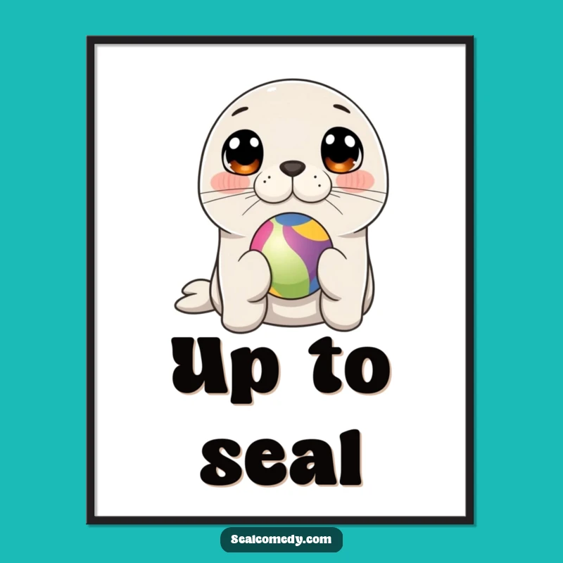 Funny Seal Balancing Ball Digital Art Print: Instant Cute Wall Decor