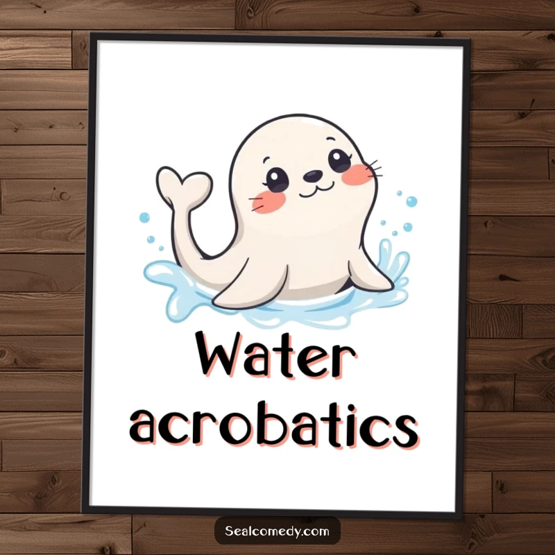 Funny seal with a playful flick of its tail, splashing in sparkling water, a vibrant digital art print.