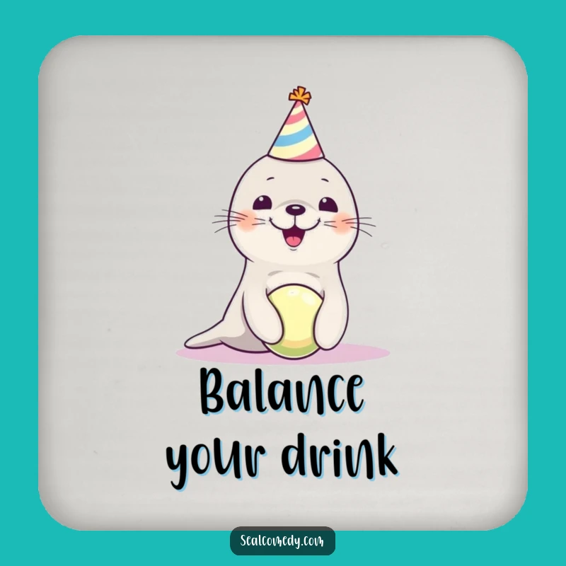 Funny Seal Pup Party Hat Coaster - Cute Juggling Ball Drink Holder Gift