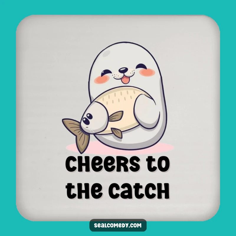 Funny Proud Seal Fishing Drink Coaster: Protect Surfaces with This Hilarious Angler's Catch